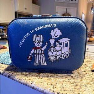 Blue Train Themed Kids Vintage suitcase